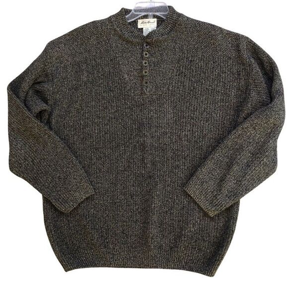 VTG Eddie Bauer Henley Fisherman Sweater Mens Sz XL Chunky Marled Knit USA - Picture 7 of 10
